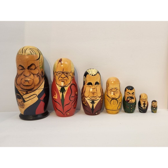 Vintage 7 piece Russian Nesting‎ Dolls - Boris Yeltsin - Picture 1 of 10